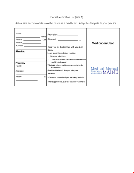 printable pocket medication list template