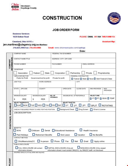 joborderform construction omjcc . template