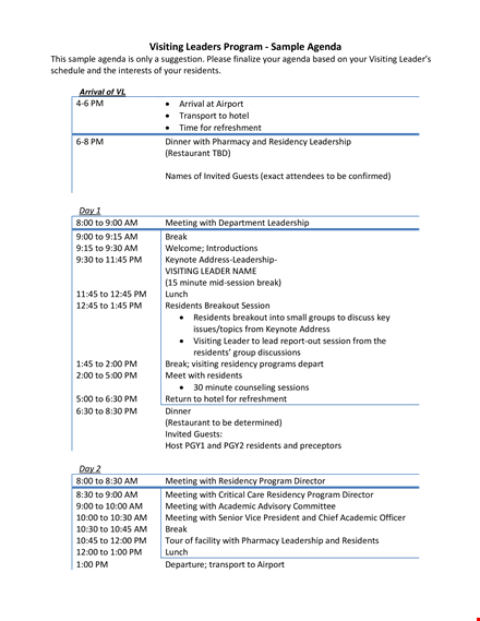 leadership program agenda template