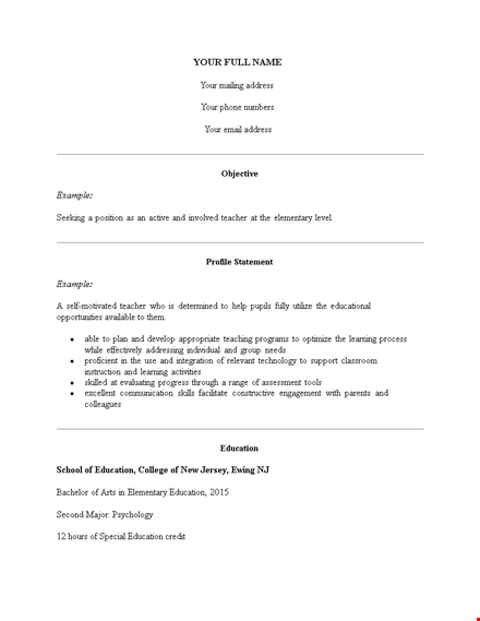 preschool teacher resume no experience template