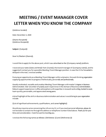 event coordinator cover letter template