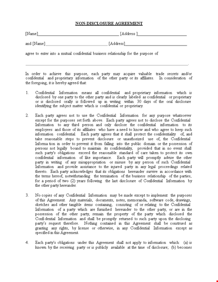 custom non-disclosure agreement template - protect your party's confidential information template