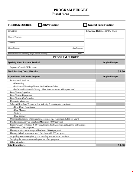 specialty program budget template for court budgeting template