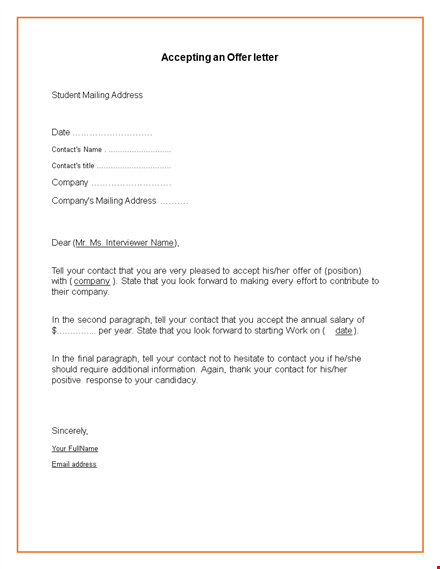 accepting job offer - letter template & samples template