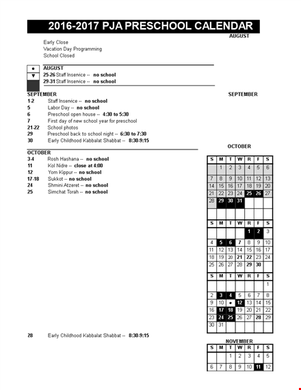 preschool calendar sample template