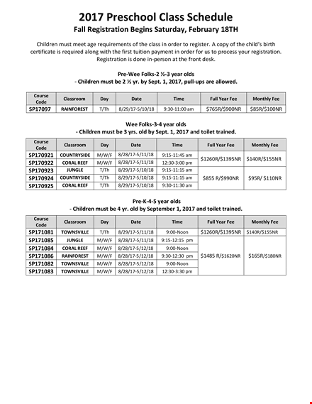 preschool class enrollment | early childhood education program template