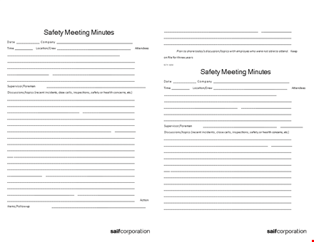 free safety meeting minutes template: ensure safety with meeting topics & printable minutes template