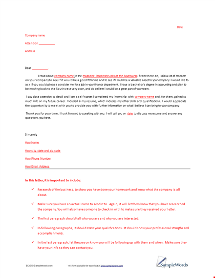 write an impressive letter of interest to a company template
