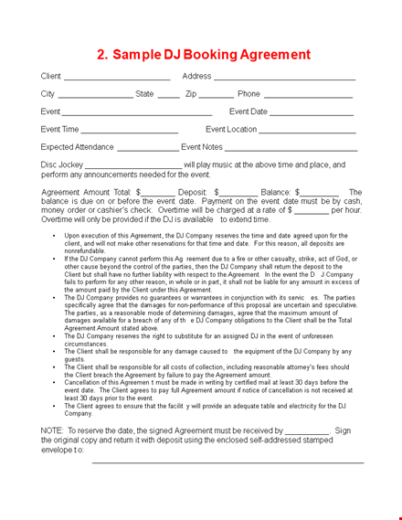 dj booking contract template template