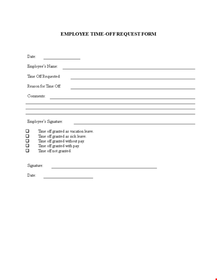 time off request form template - manage employee leave | signature & granted template