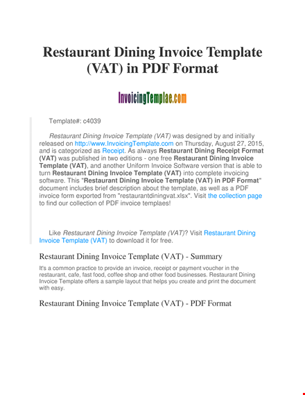 restaurant dining invoice template for easy billing template