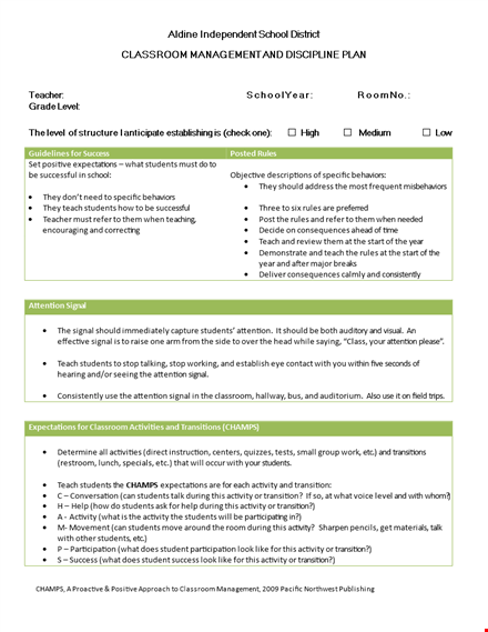 engaging classroom management plan for effective student learning system template