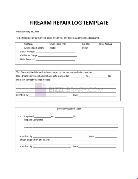 firearm repair log template template