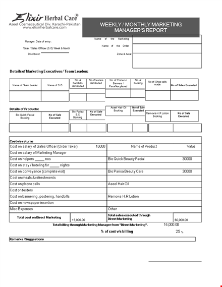 marketing manager weekly report - achievements and successes of a skilled and efficient manager template