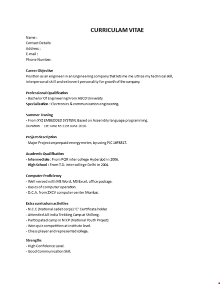 fresher engineering resume format template