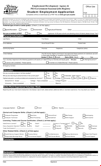 sample job application form for student template