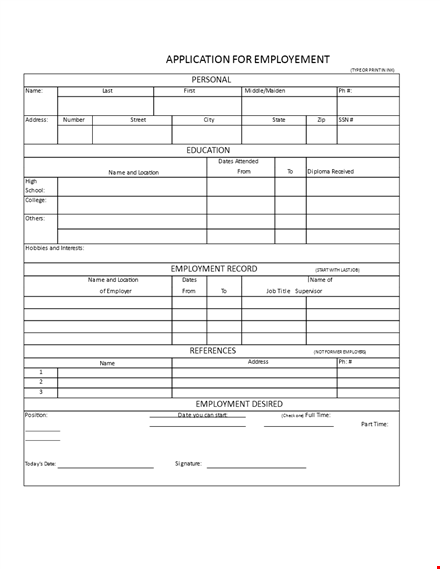printable one page job application template template