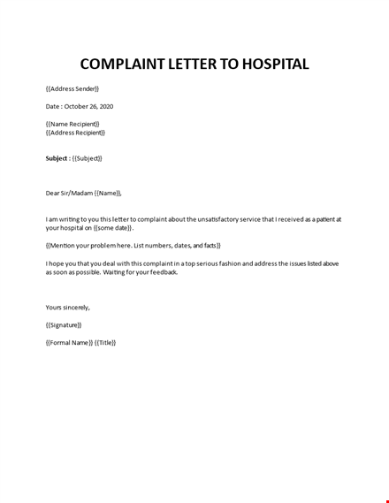complaint letter to hospital template