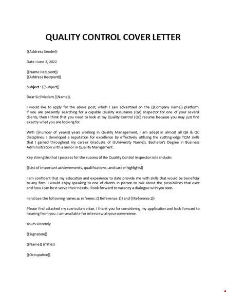 quality control cover letter template