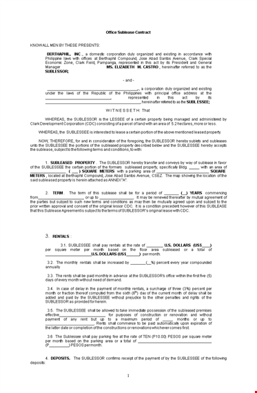 office sublease contract template template