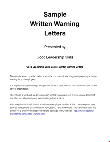 warning letter to employee: company policy and handbook guidance template