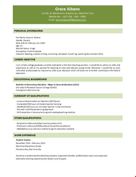 fresher graduate resume format template