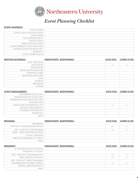 event planning checklist template | essential contact person tool template
