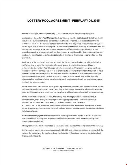 simple lottery pool agreement template - create a clear and binding agreement for your lottery pool template