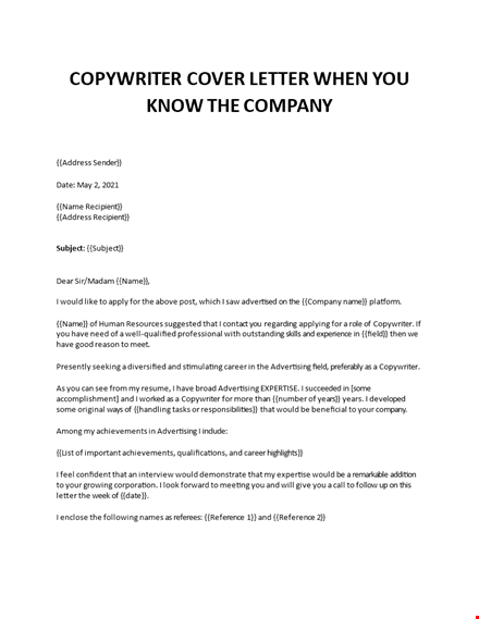 copywriter cover letter  template