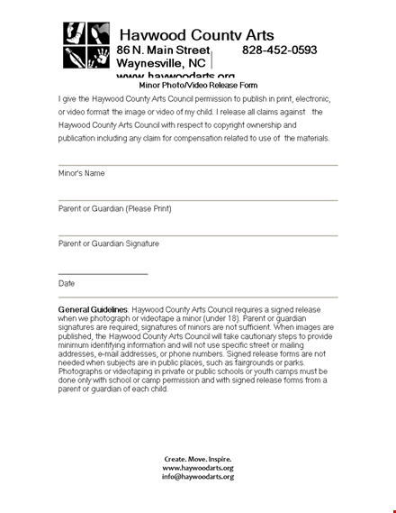 photo release form for council & county | haywood | free download template