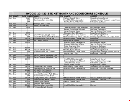 ticket booth and chore schedule template template