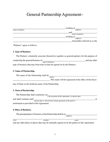 general business partnership agreement template template