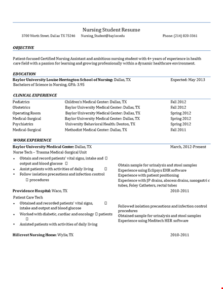 nursing student template