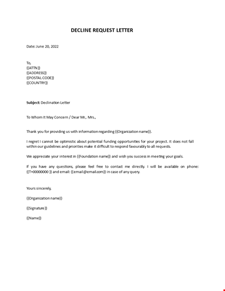 decline request letter template