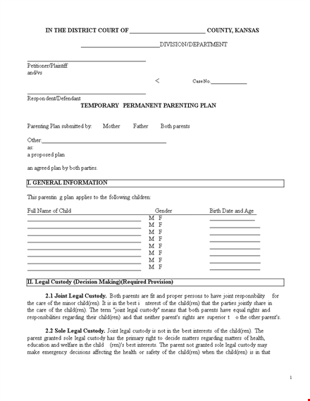 create a comprehensive parenting plan - child custody agreement template