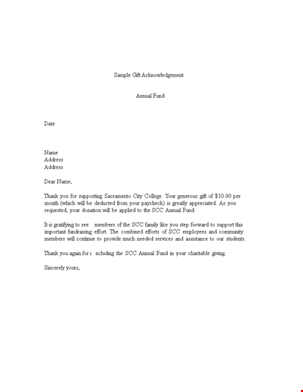 memorial gift acknowledgement letter template template