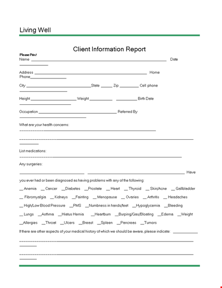 client information report template template