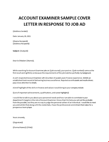 account examiner ad cover letter template
