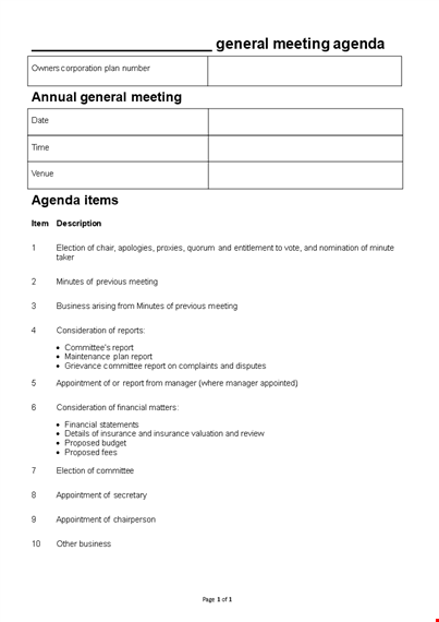 effective meeting agenda template for general meetings template