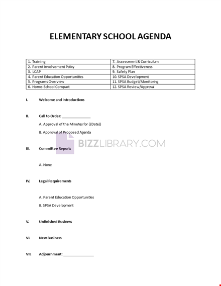 elementary school meeting agenda template