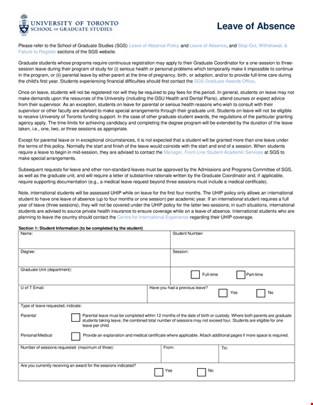 da form for leave absence - student graduate students template