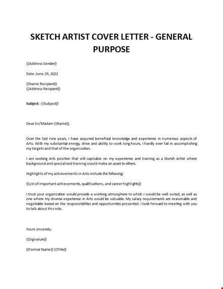 sketch artist cover letter template