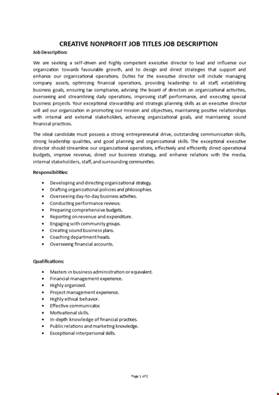 non profit executive director job description template