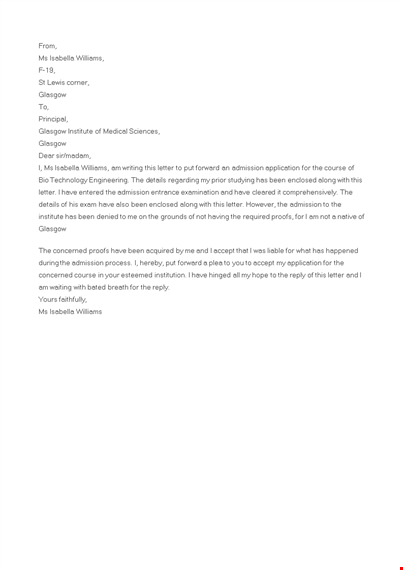 college application letter example template