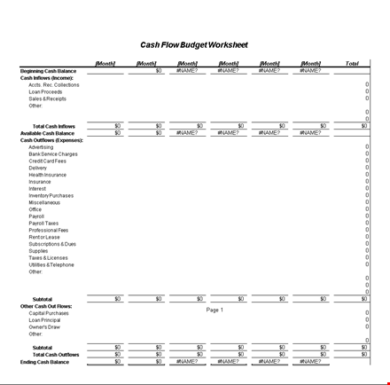 cash flow budget worksheet in excel template
