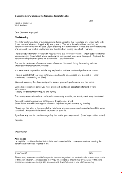poor staff performance warning letter in doc template