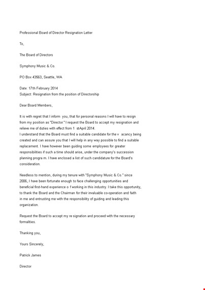 professional board of director resignation letter template