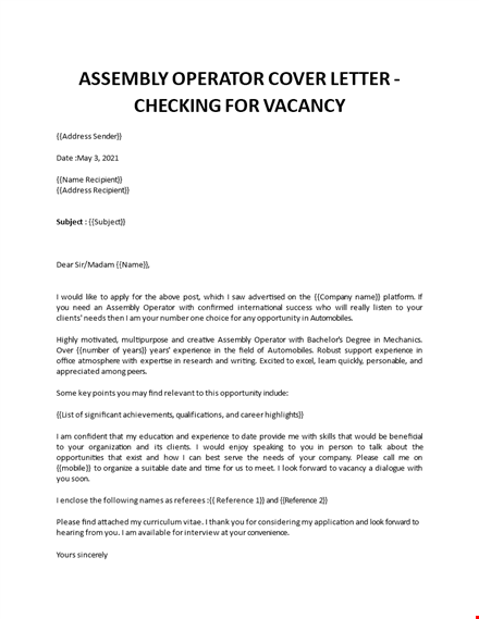 assembly operator cover letter template