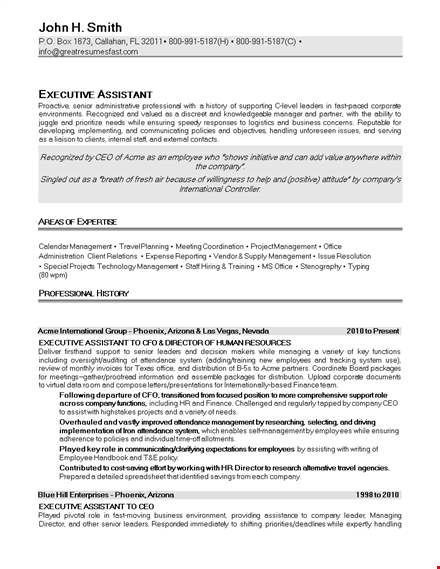 executive assistant resume sample template