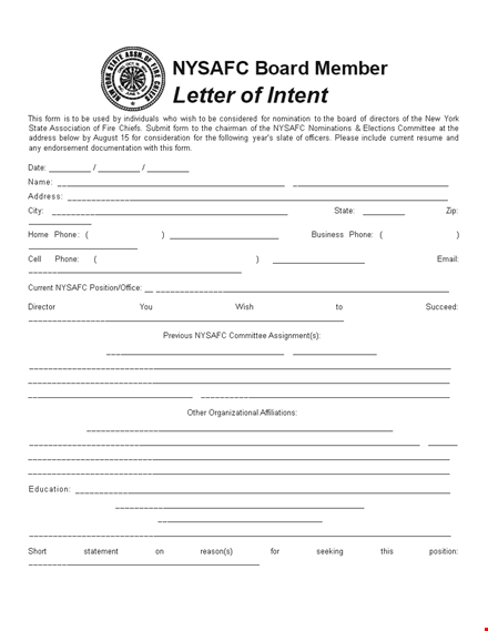 sample letter of intent for state committee template